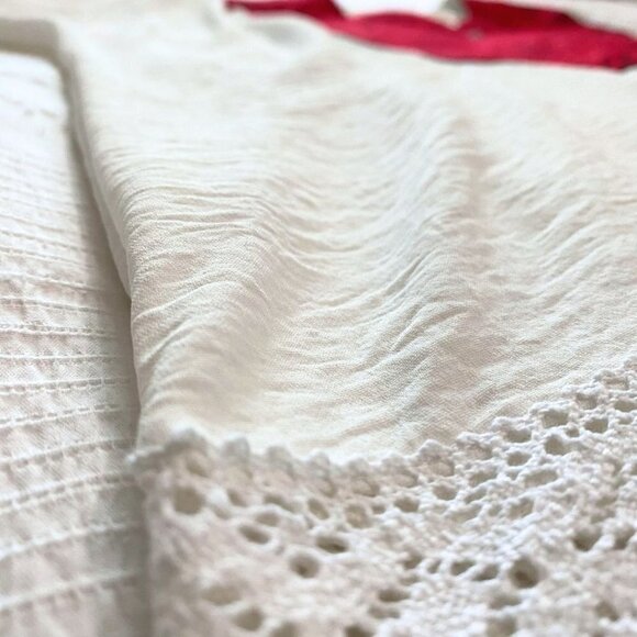 ORO WHITE GAUZY RED EMBROIDERY BIB MIDI KAFTAN DRESS - OS - Picture 6 of 8